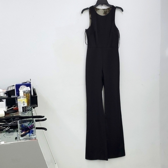 🆕️ NEW LOVE, THEIA Sequin Lace Illusion Back Sleeveless Crepe Jumpsuit 2 - Picture 8 of 10